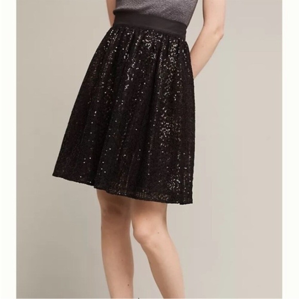 Anthropologie Eri + Ali Night Shimmer Black Motif Sequin Skirt, Size S NWOT